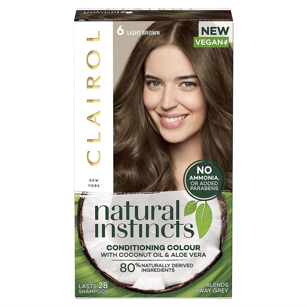 Clairol Natural Instincts Semi-Permanent No Ammonia Vegan Hair Dye, 6 Light Brown, 177 ml