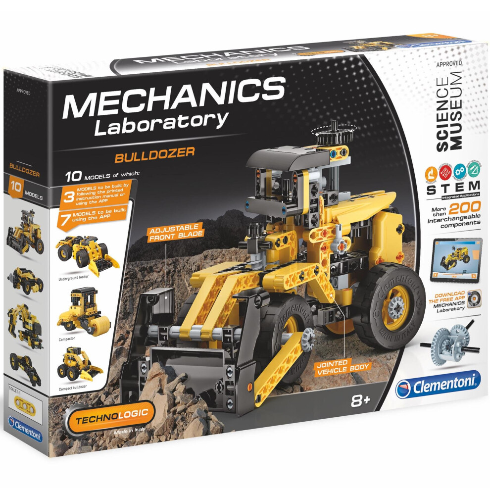 Clementoni 61718 Clementoni-61718-Science Museum-Mechanics Laboratory-Bulldozer-Made in Italy-Vehicles Building Set for Kids from 8 Years and Older, E