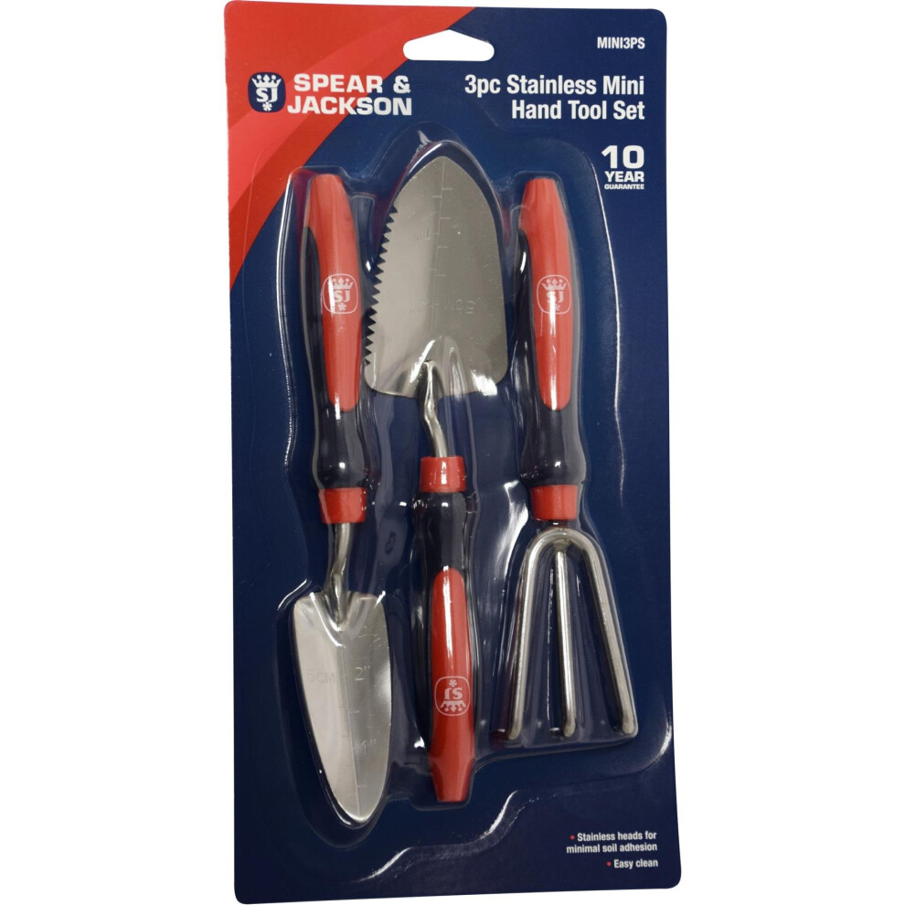 Spear & Jackson Set Of 3 Mini Garden Hand Tools Set, Stainless Steel, Soft Grip