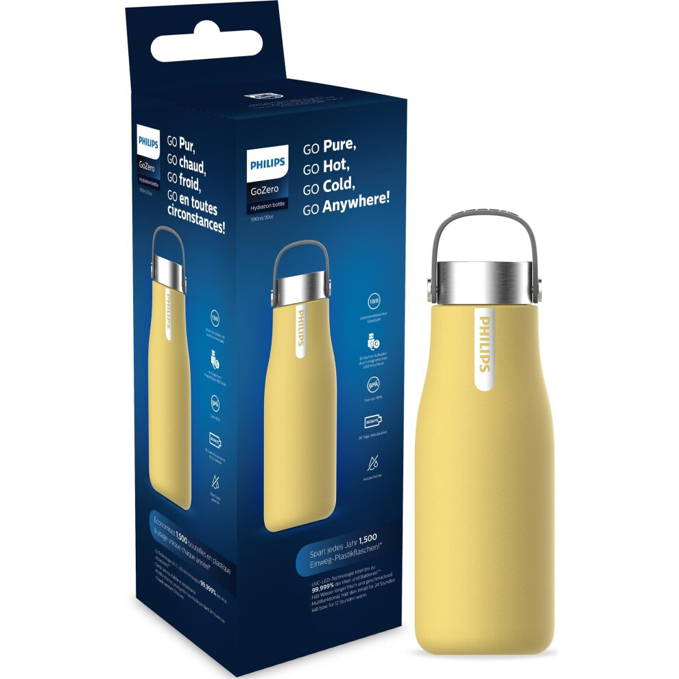 Philips GoZero Insulated Hydration Bottle, Self Cleaning - 590 ml/20 oz - Yellow