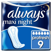 9 x Always Maxi Night Profresh Sanitary Pads - Neutralise Odours Super Absorbent