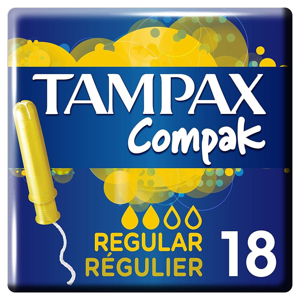 Tampax Compak Regular Women's Tampons with Applicator & Leak Protection, 18 Pack