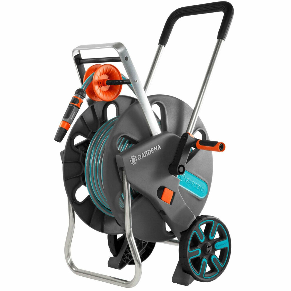 Gardena AquaRoll L Easy Hose Trolley Set - Space Saving Storage, Softgrip Crank
