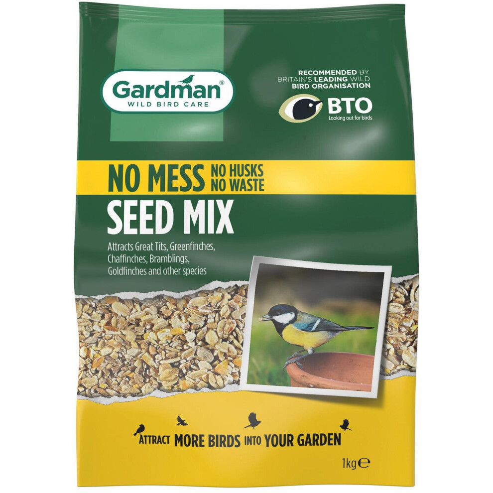 Gardman No Mess Seed Mix For Bird Feeding, Sunflower Hearts, Peanut Bites - 1 Kg