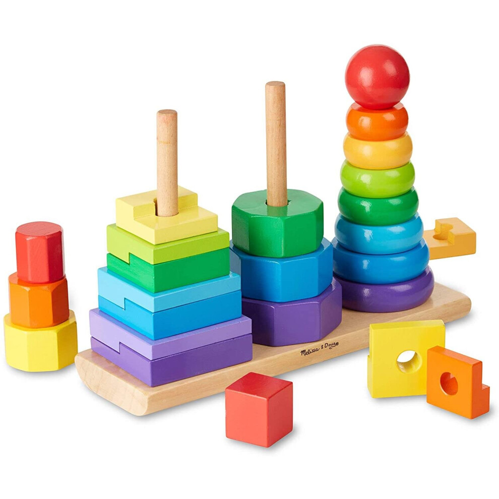 Melissa & Doug Geometric Colour Wooden Stacker Toy, Toddler Development Play, 2+