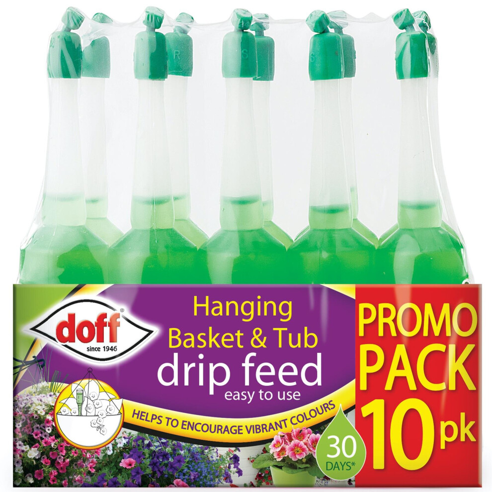 Doff Flower Plant Hanging Basket & Tub Drip Feed, Daily Nutrient Balance 10 Pack