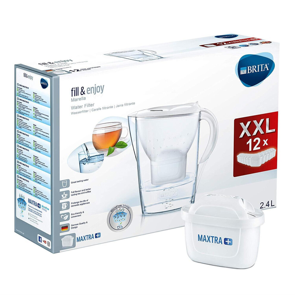 BRITA Marella MAXTRA+ Plus 2.4L Water Filter Jug + 12 Month Cartridges Year Pack