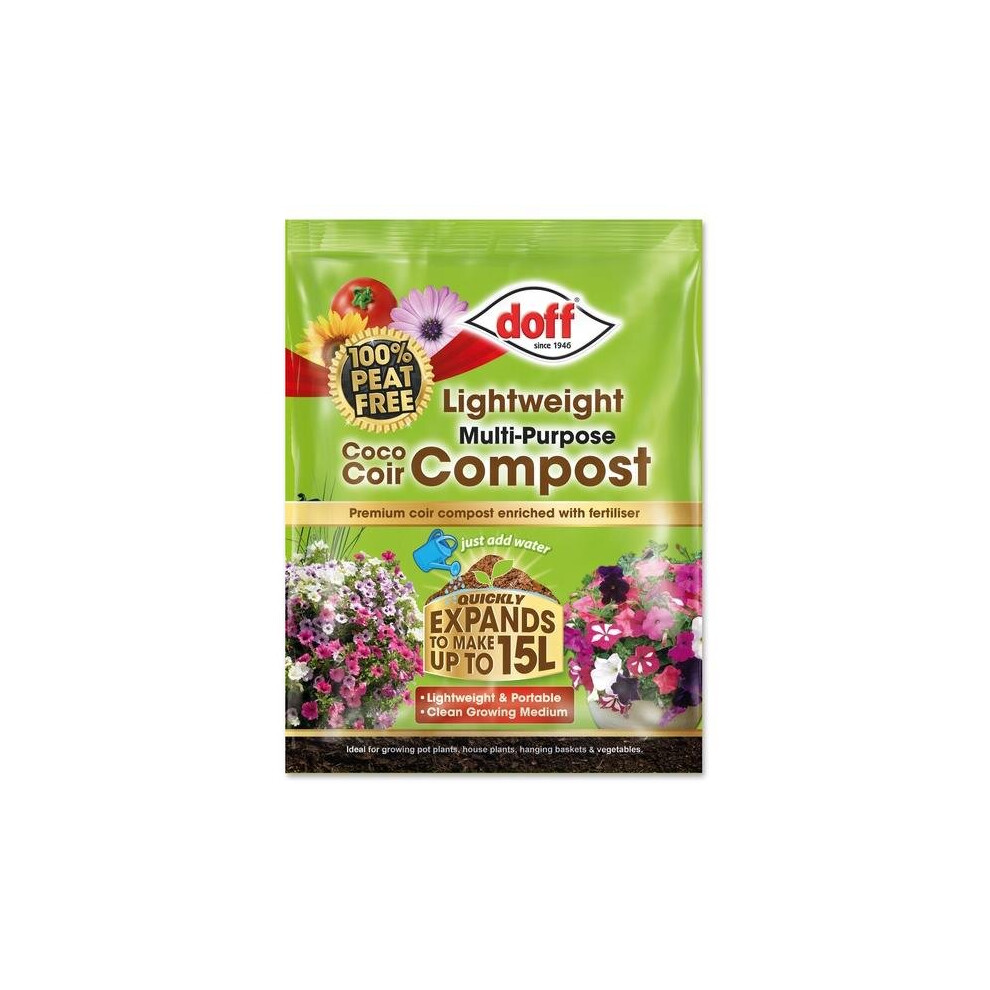 Doff Lightweight Multi Purpose Flower Plant Pot Compost - Coco Coir - Up To 15L Green