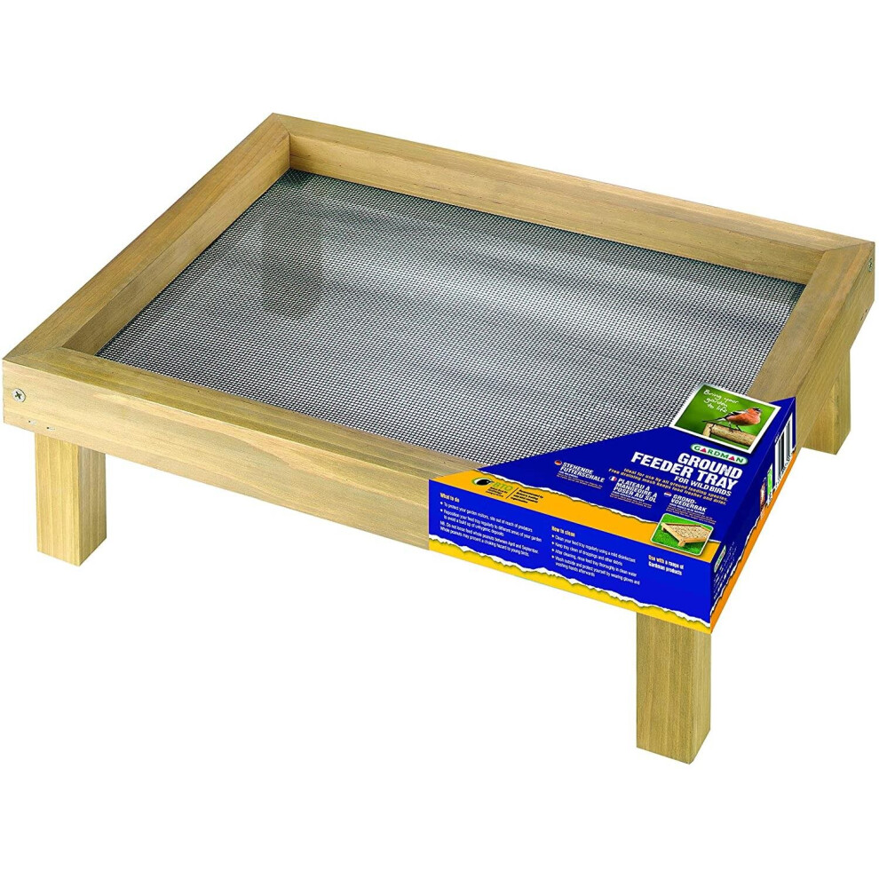Gardman Wooden Bird Feeder Tray, For Ground Feeding Wild Birds, Metal Micromesh