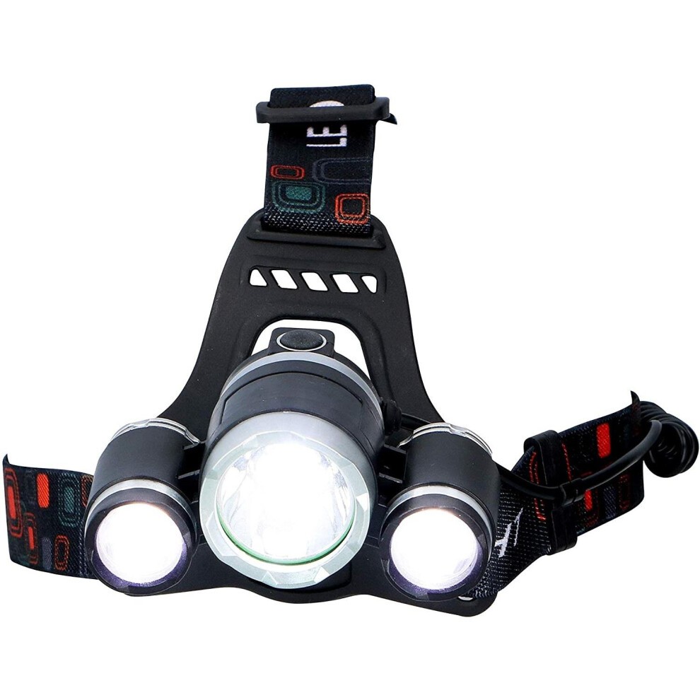 Dunlop Headlight with 3 LED Lights, Battery-Powered Headlamp, 200 Lumens, Black