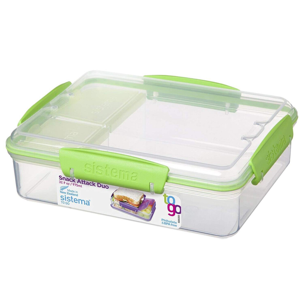 Sistema Snack Attack Duo To Go Lunch Box Sandwhich Container Fridge Freezer Safe