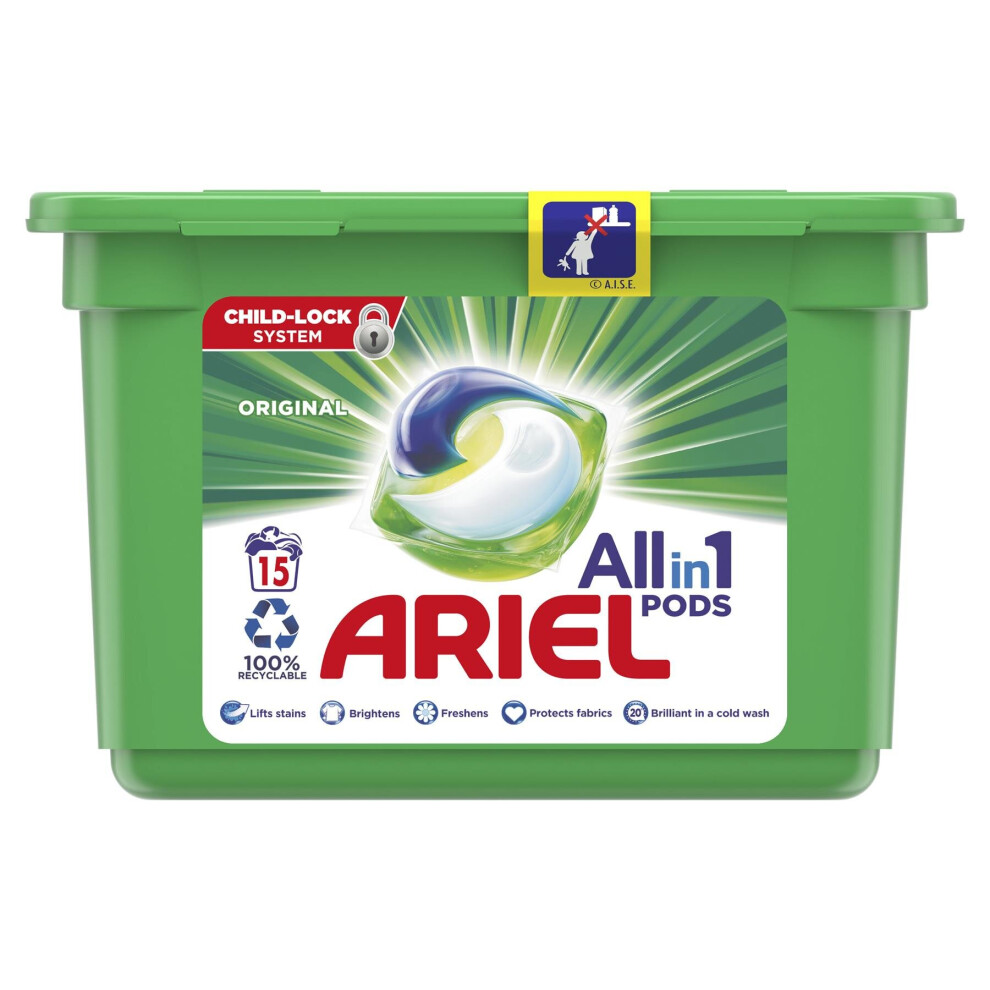 Ariel Original All in 1 Pods Washing Liquid Capsules 15 Washes/Lifts Stains/20ÃC