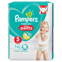 Pampers Baby-Dry Nappy Pants Disposable Cotton Nappies - Size 5 - Travel 21 Pack