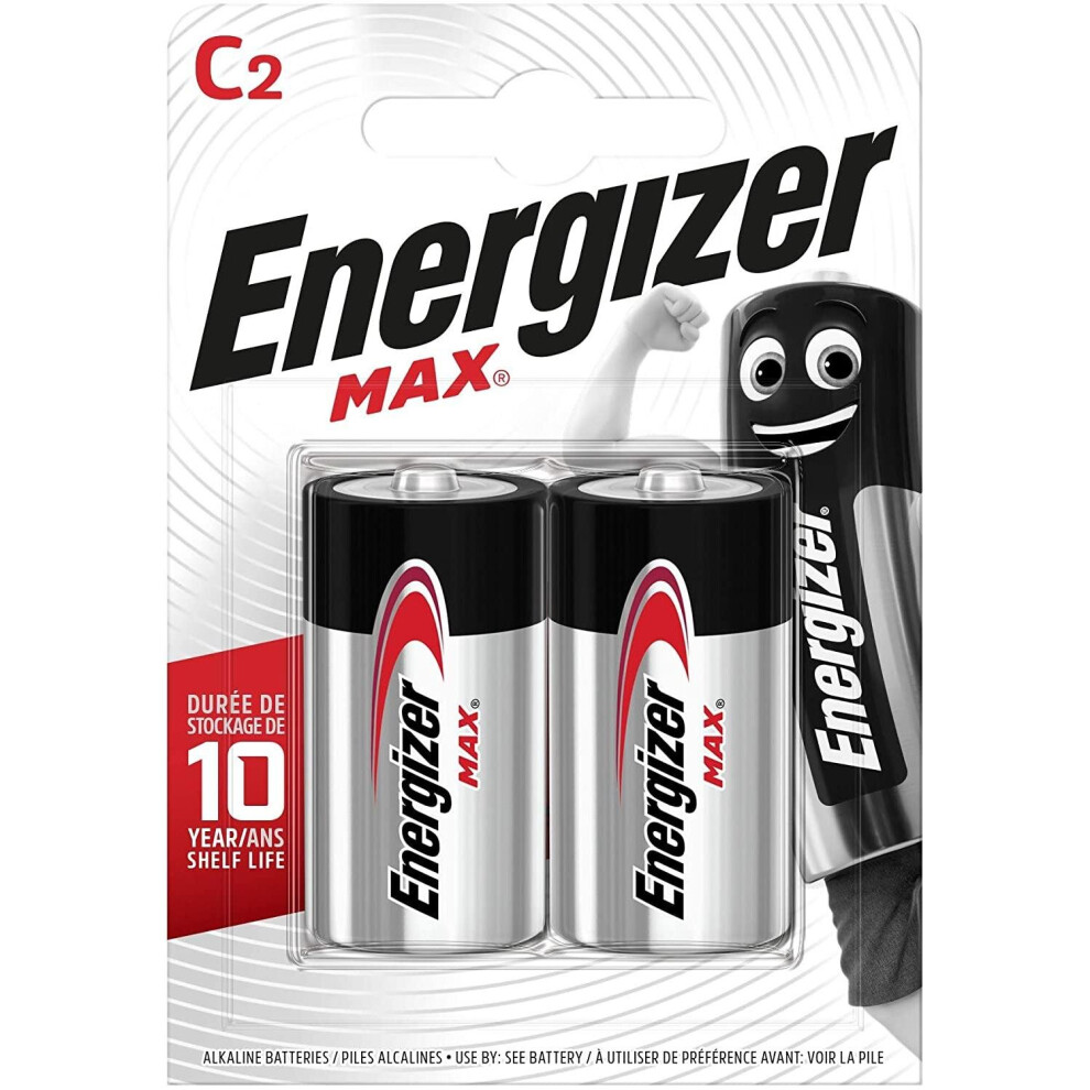 Energizer Max Alkaline C Batteries, Made To Last, Non-Stop Energy, 1.5V, 2 Pack