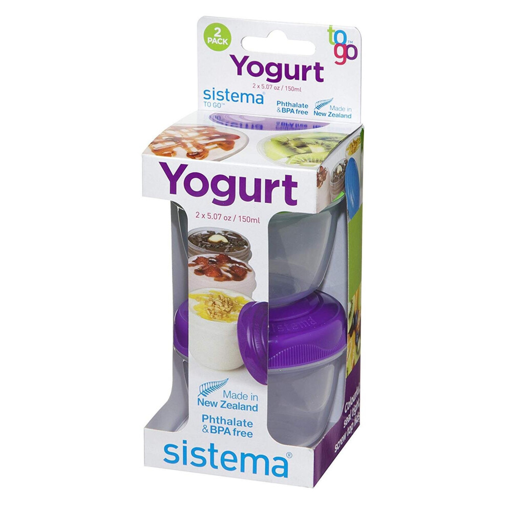 2 x Sistema Yogurt To Go Round Snack Pots, Dip Food Containers 150 ml with Lids