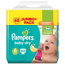 Pampers Baby Dry Nappies Size 6 Jumbo+ Flexible Sides Fast Dry-Layers Pack of 62