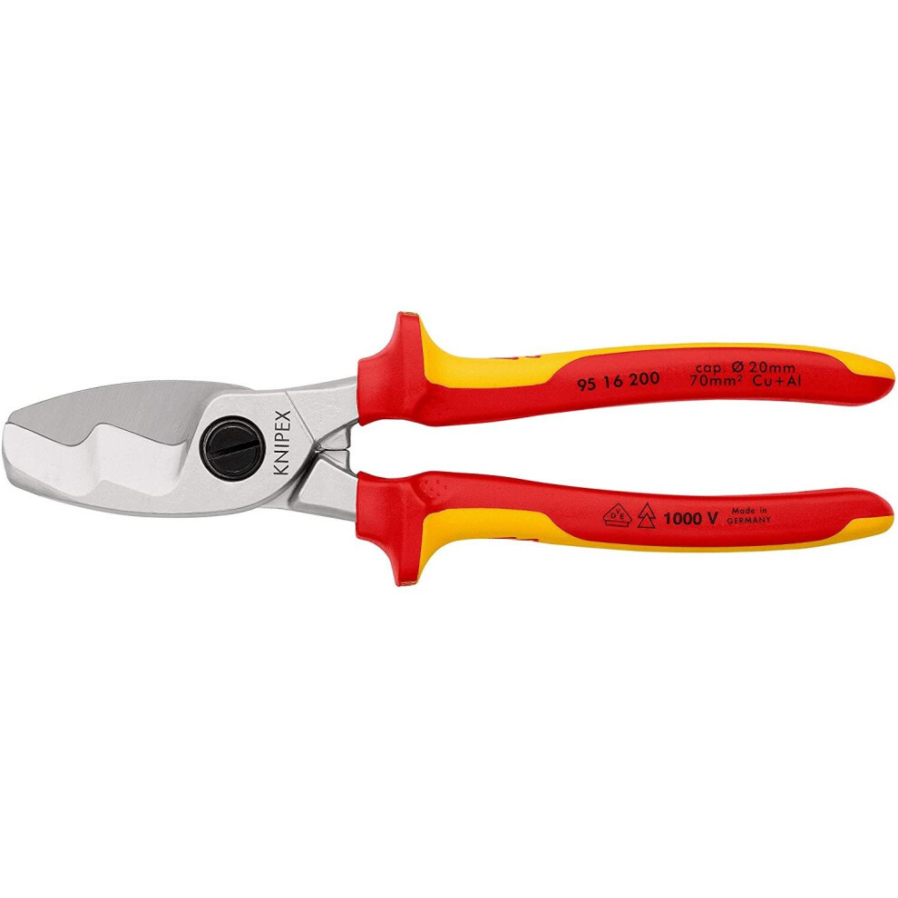 Knipex Cable Shears, Twin Cutting Edge, Insulated, Multi Component Grips, 200 mm