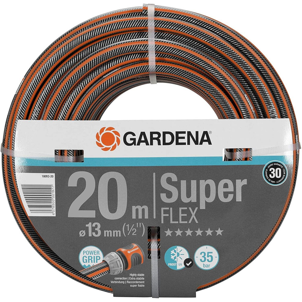 Gardena Hose Premium Super Flex, Power Grip Profile - 20M Length, 13Mm Diameter