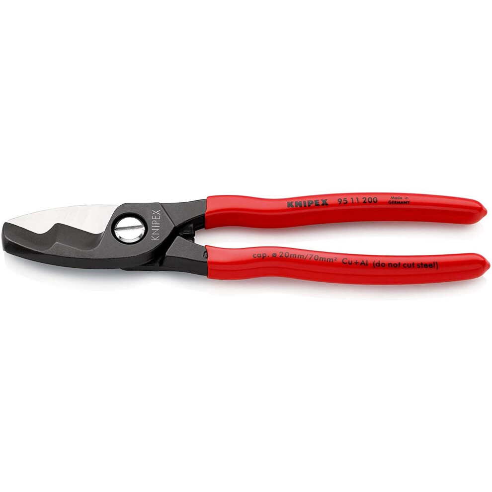 Knipex Cable Cutting Shears, Twin Cutting Edge, Plastic Coated Handles - 200 mm