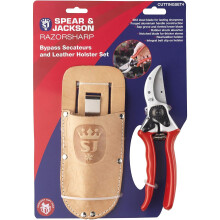 Spear & Jackson Razorsharp Bypass Secateurs and Real Leather Holster Set, Brown