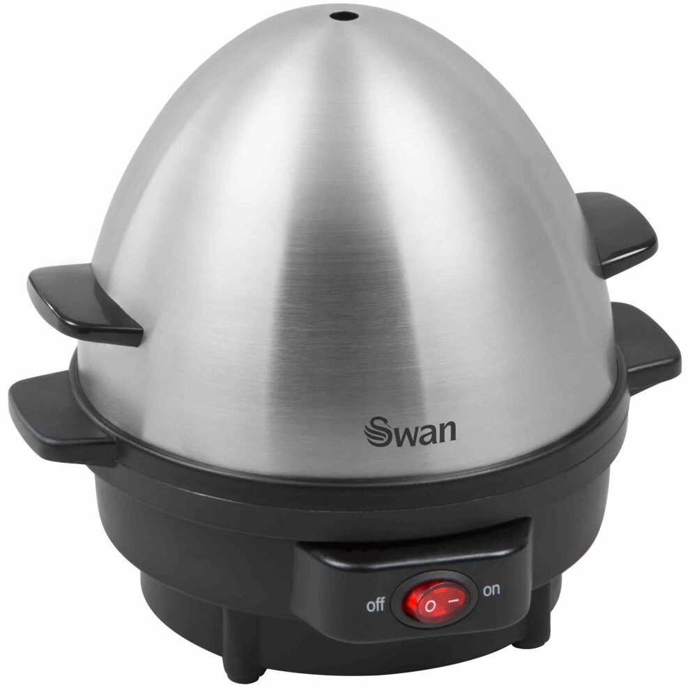 Swan Egg Boiler & Poacher 350W with Stainless Steel Lid SF21020N - Boil 7 eggs or Poach 3, 3 settings, buzzer, measuring cup