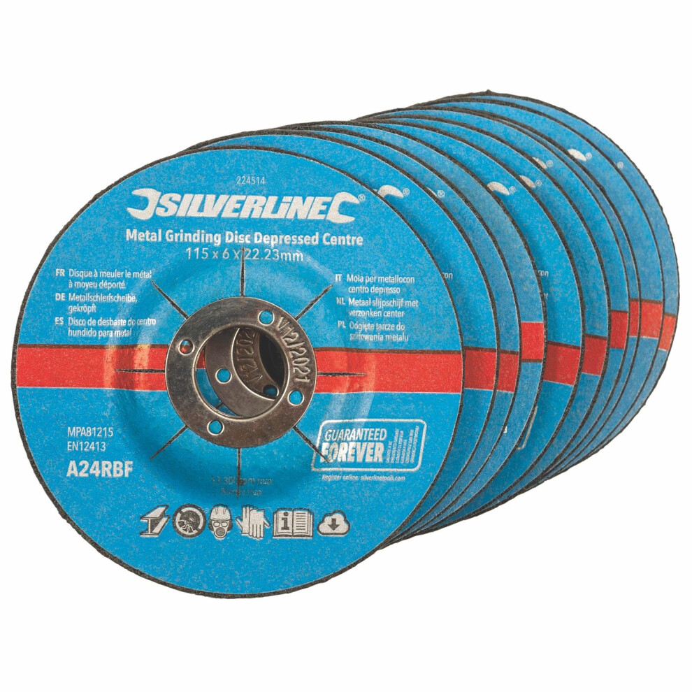 Silverline 115mm x 6mm x 22mm Depressed Angle Grinding Disc Pack x10