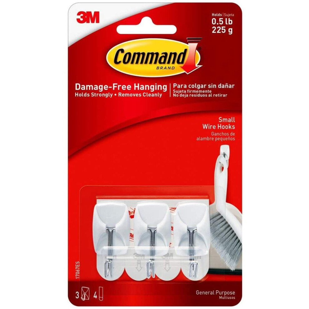 Pack Of 3 Small Utensil Hooks -  command hooks wire small strips 3m utensil 17067 adhesive white