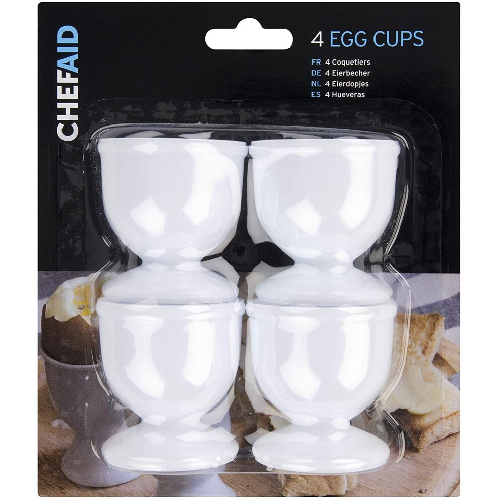 Chef Aid 4-Piece Plastic Egg Cup Set - White, Dishwasher Safe, Keeps Eggs Separate While Frying 10E17800