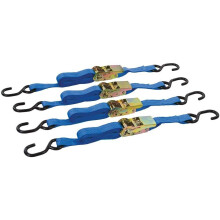 4m x 25mm Ratchet Tie Down Strap - Set Silverline Lash 4 Cargo 481938 900kg -  set silverline x lash 4 cargo 481938 4m 25mm 900 kg ratchet 4pce 900kg