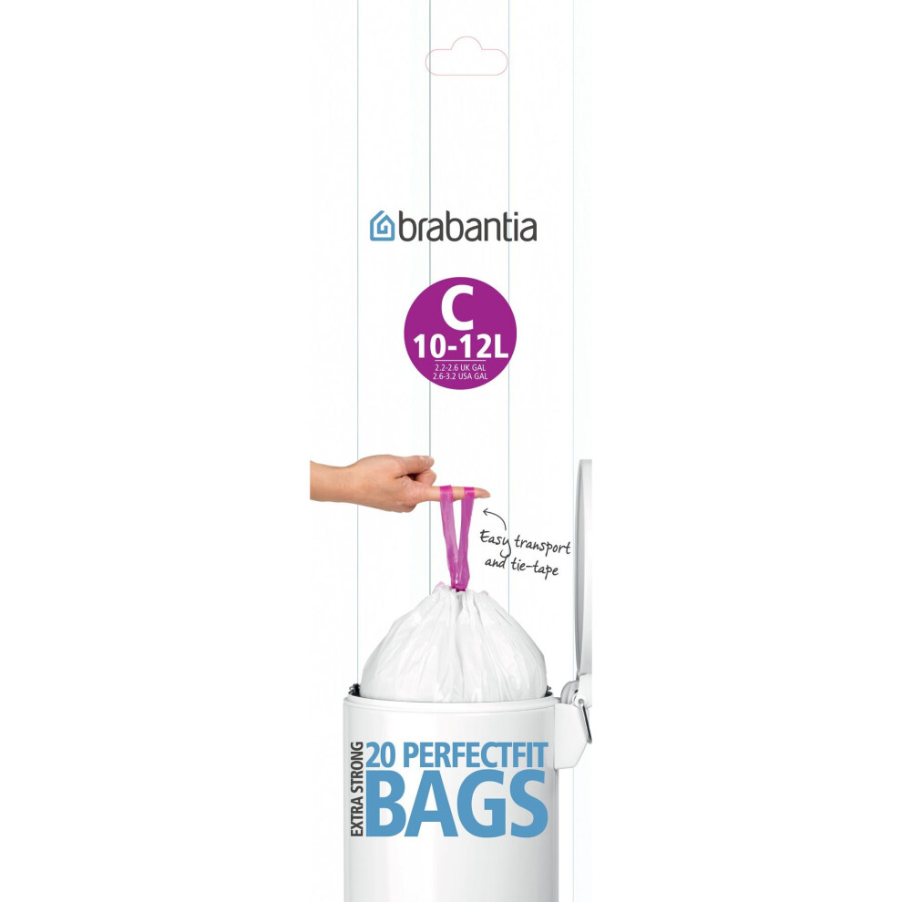 12l White Pack Of 20 Bin Liners - Brabantia Bags C Litre Size 20l 30l 50l -  brabantia bin bags c liners litre 12l size 20 20l 30l 50l genuine type
