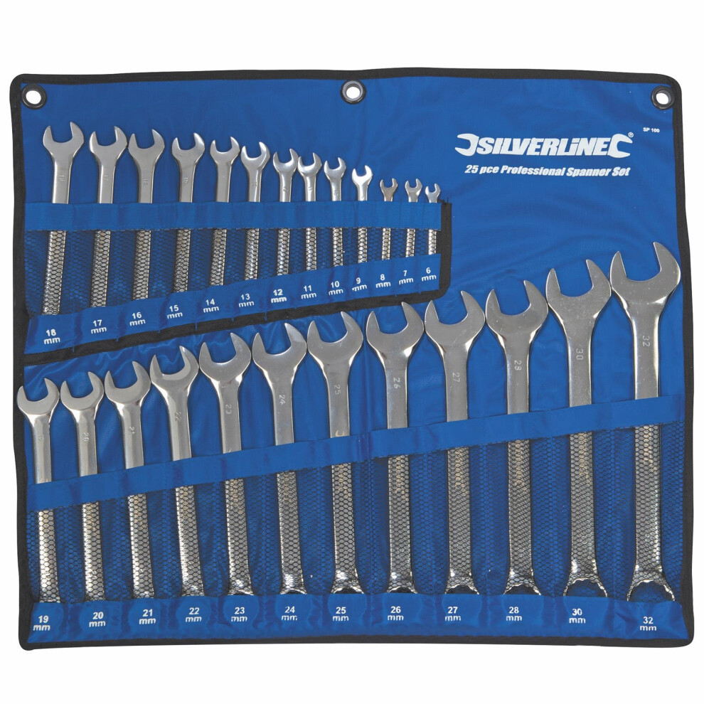 Silverline Sp100 Combination Spanner Set 6-32mm - 25 Pieces - 32mm 632 25pce -  spanner set combination silverline sp100 25 32mm 632 pieces 25pce