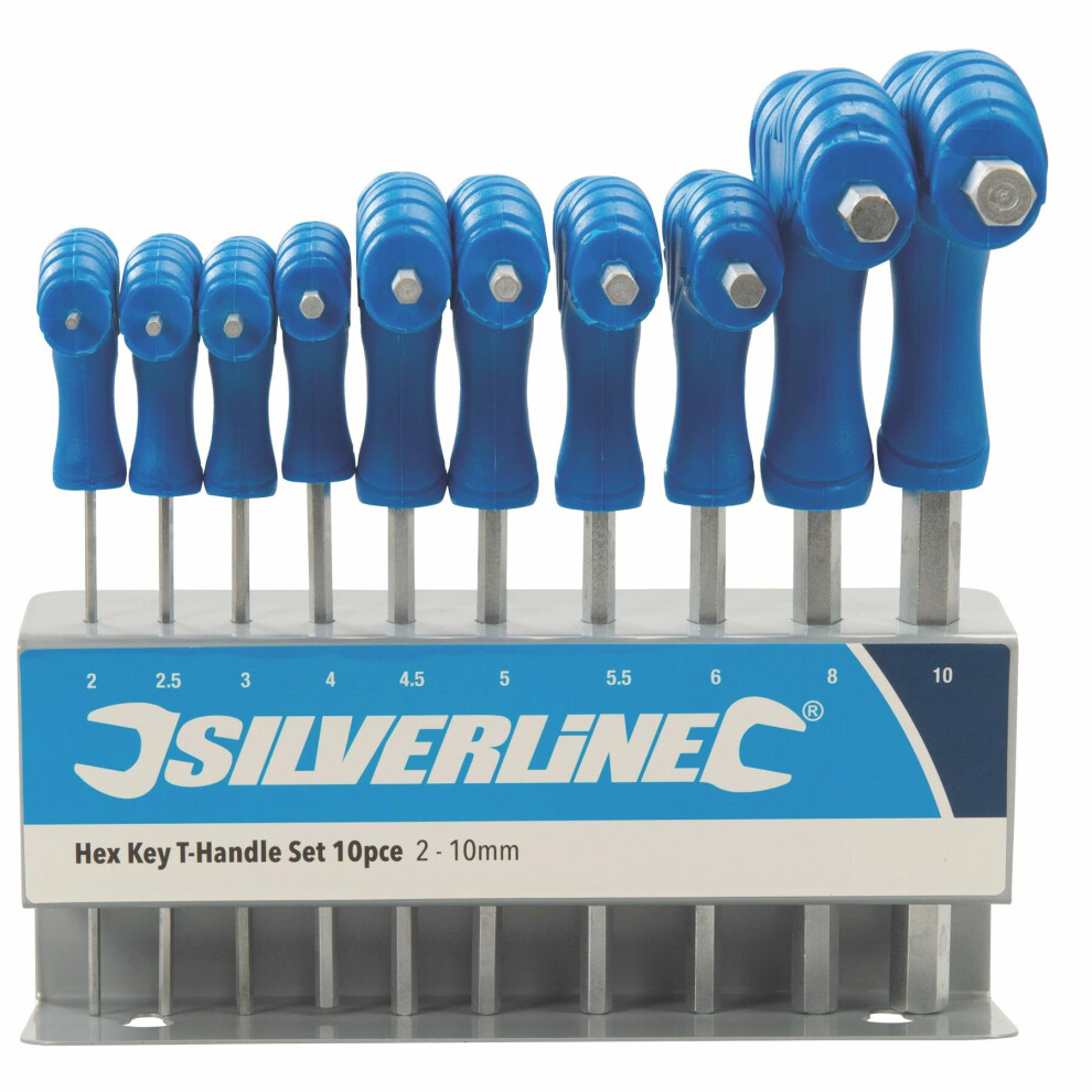 10 Piece 2-10mm Silverline Hex Key T-handle Set - Thandle 3237 Allen Metric -  hex key set silverline thandle 10 323710 allen metric 10pce stand