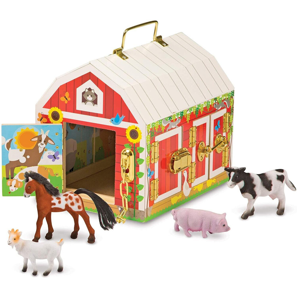 Melissa and Doug Latches Barn Playset - Wooden Toy - 4 Animals - 2564