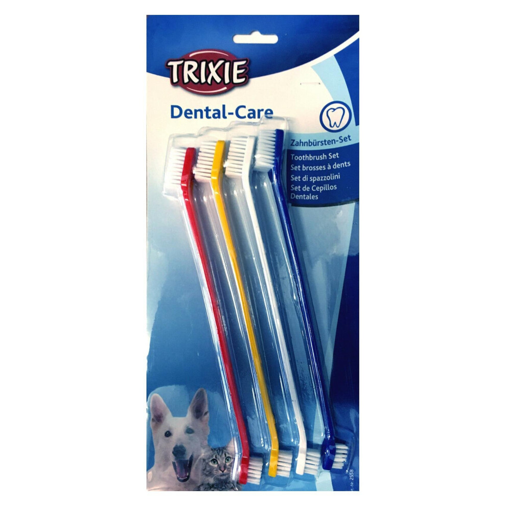 Trixie Four Toothbrush Set For Dog - 4 Double Ended Pack Large Small Head -  toothbrush dog trixie 4 double ended pack set large small head