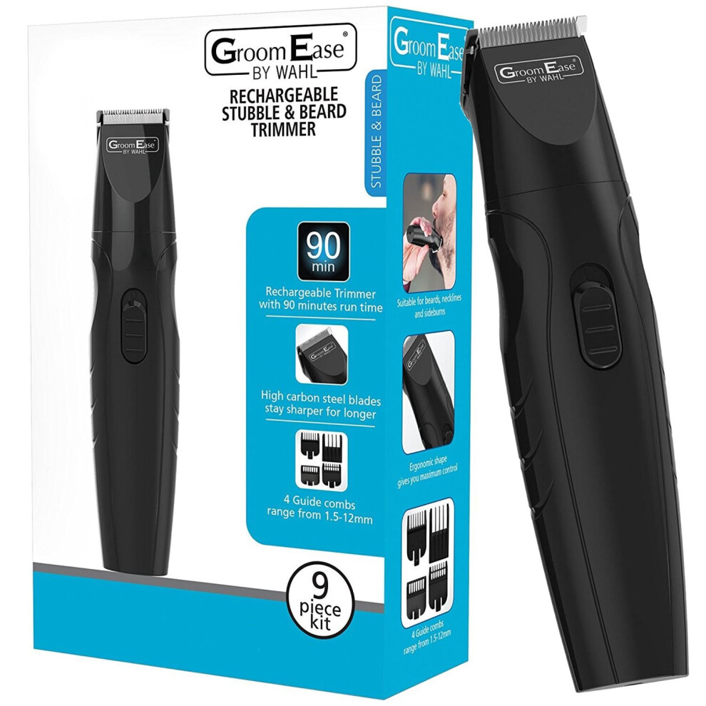 Wahl 9685-517 GroomEase Rechargeable Stubble & Beard Trimmer - 9 Piece Kit