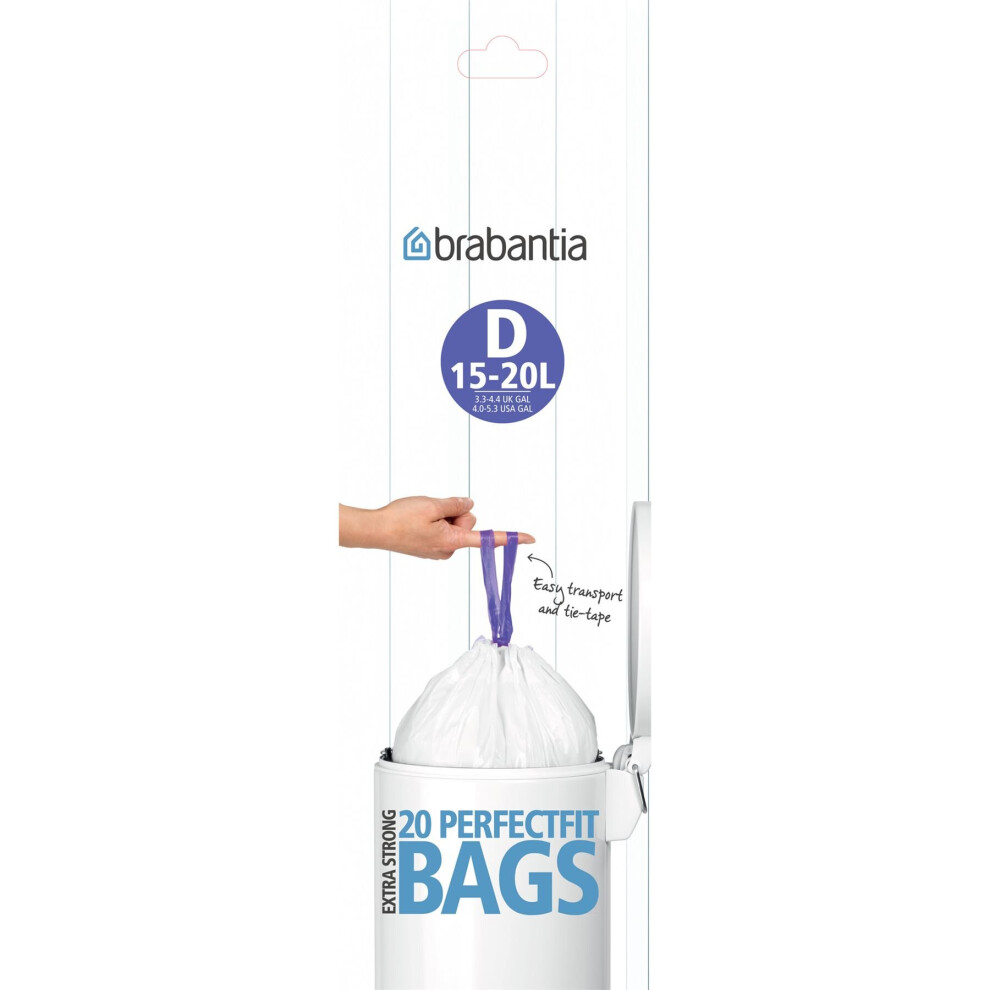 Brabantia Bin Liners, 15-20 L - Size D, 20 Bags