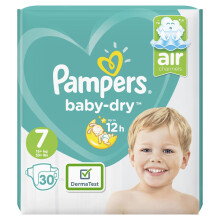 30 Pampers Baby Dry Nappies ~ Size 7 ~ 15+kg