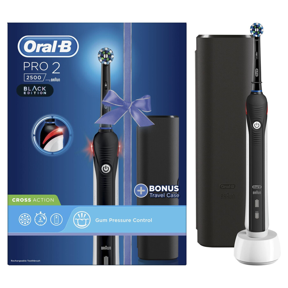 Oral-B Pro 2500 Electric Rechargeable Toothbrush Powered by Braun - Black - Ships with a UK 2 pin plug-image-OPC-PDPJQH-NEW