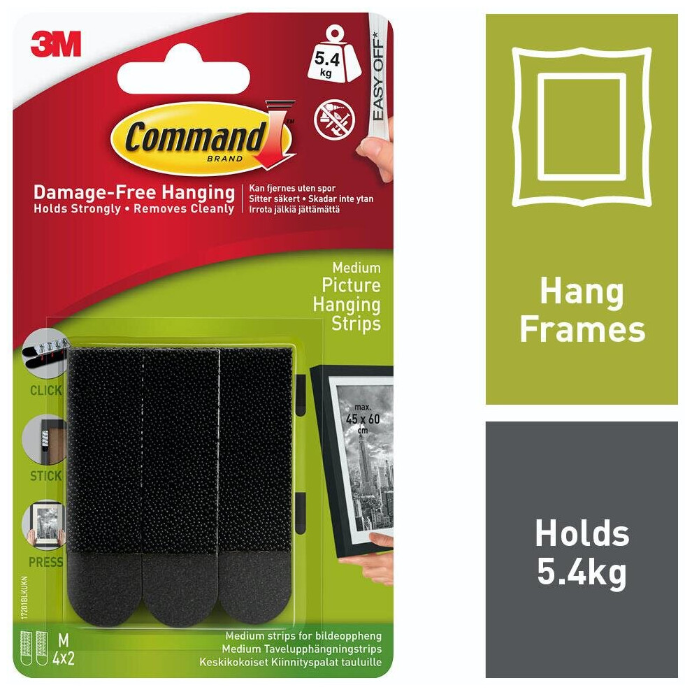 Command Medium Picture Hanging Strips-Black 4 Sets/Pkg