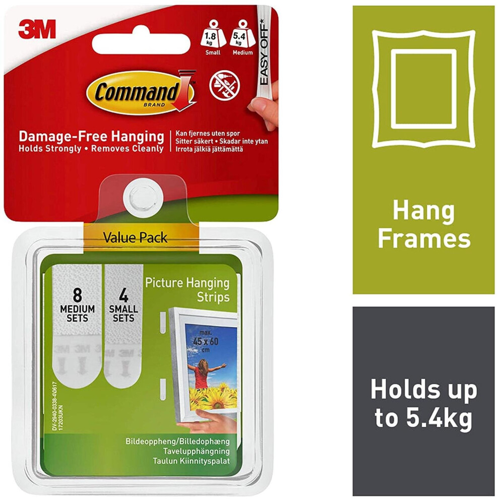 Command Picture Hanging Strips 12/Pkg-8 White Medium Sets & 4 White Small Sets