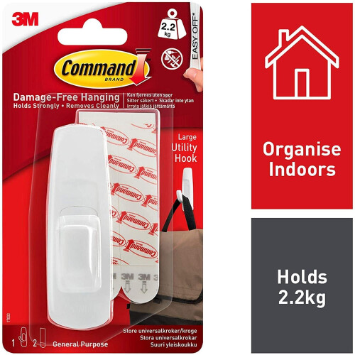 3M Command Large Utility Hooks-White 1 Hook & 2 Strips