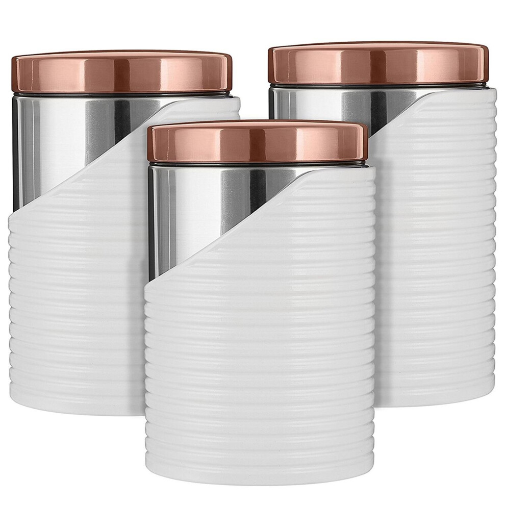 Tower 3pc Canisters Tea Coffee Sugar Containers, Stainless Steel White/Rose Gold