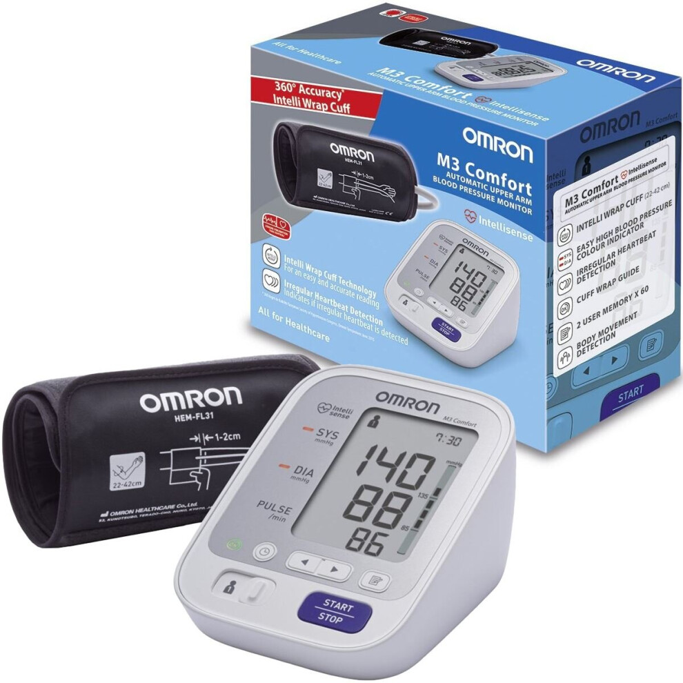 Omron M3 Comfort Upper Arm Blood Pressure Monitor Digital Automatic - HEM-7134-E