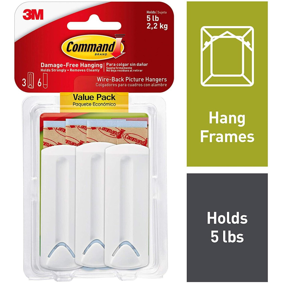Command Large Wire-Backed Picture Hangers-White 3 Hooks & 6 Strips