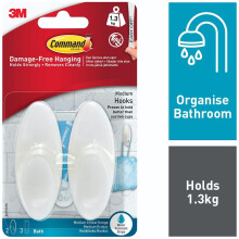 Command Bath Hook 2/Pkg-2 White Hooks & 2 Strips