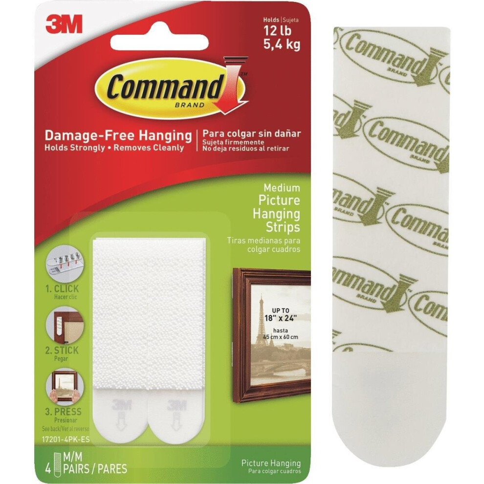 Command Medium Picture Hanging Strips-White 4 Sets/Pkg