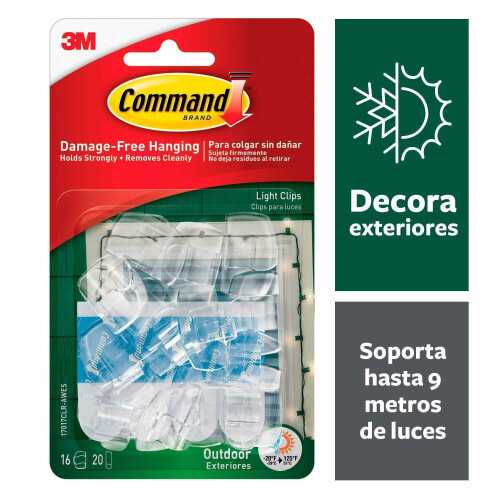 3M Command Outdoor Light Clip 16/Pkg-16 Clear Clips & 20 Strips