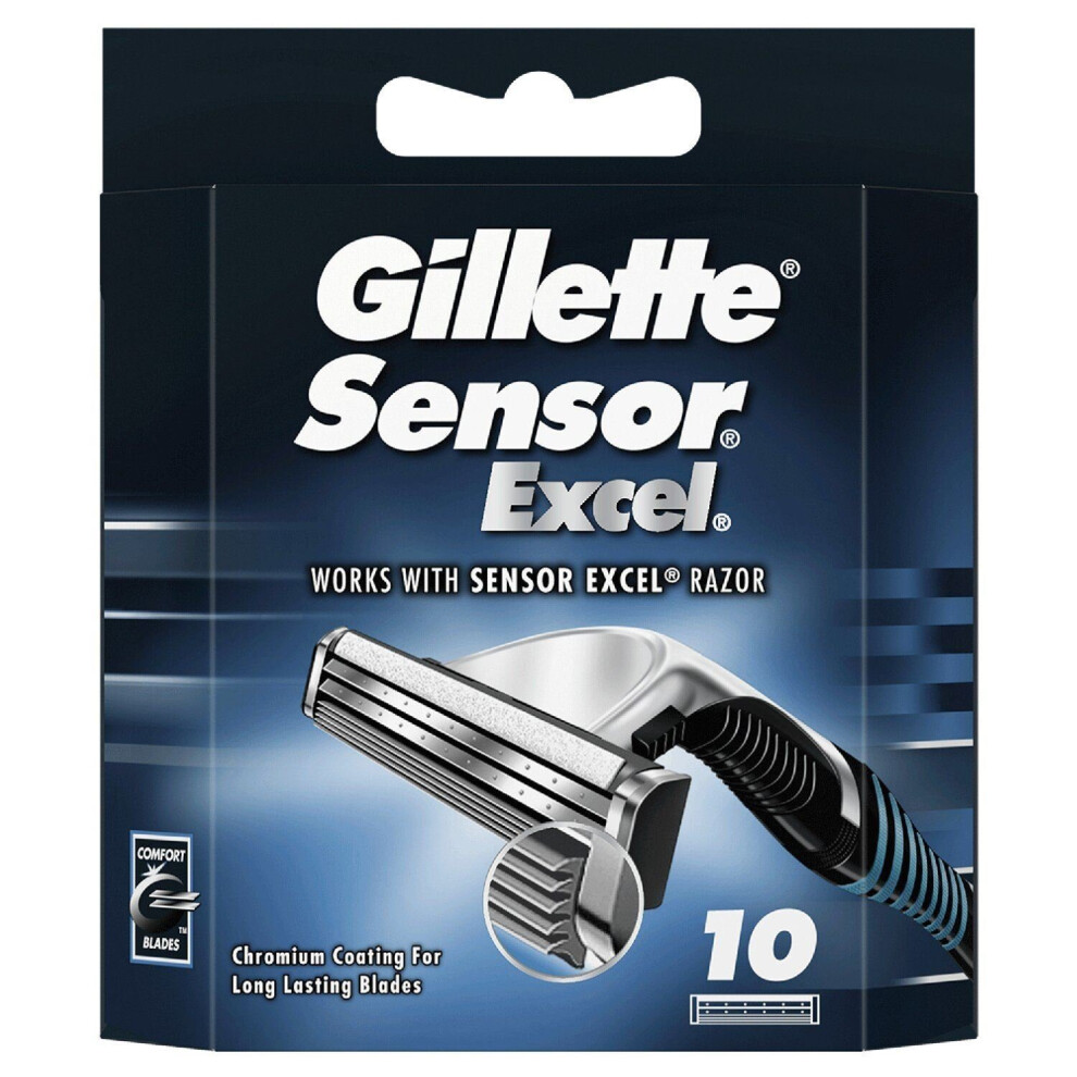 Gillette Sensor Excel Men's Replacement Razor Blade Refills Long Lasting 10 Pack