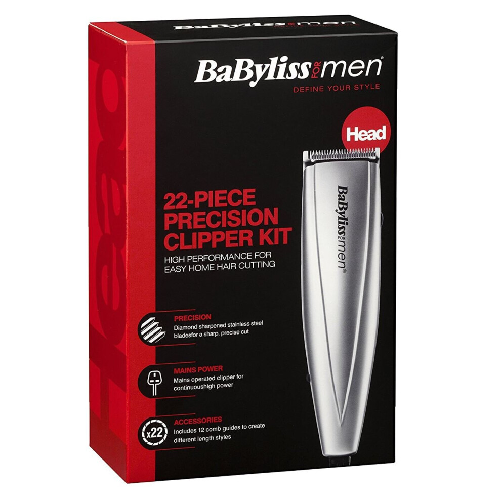 BaByliss Mains Hair Clipper Kit for Men, 22 Piece Diamond Sharpened Steel Blades