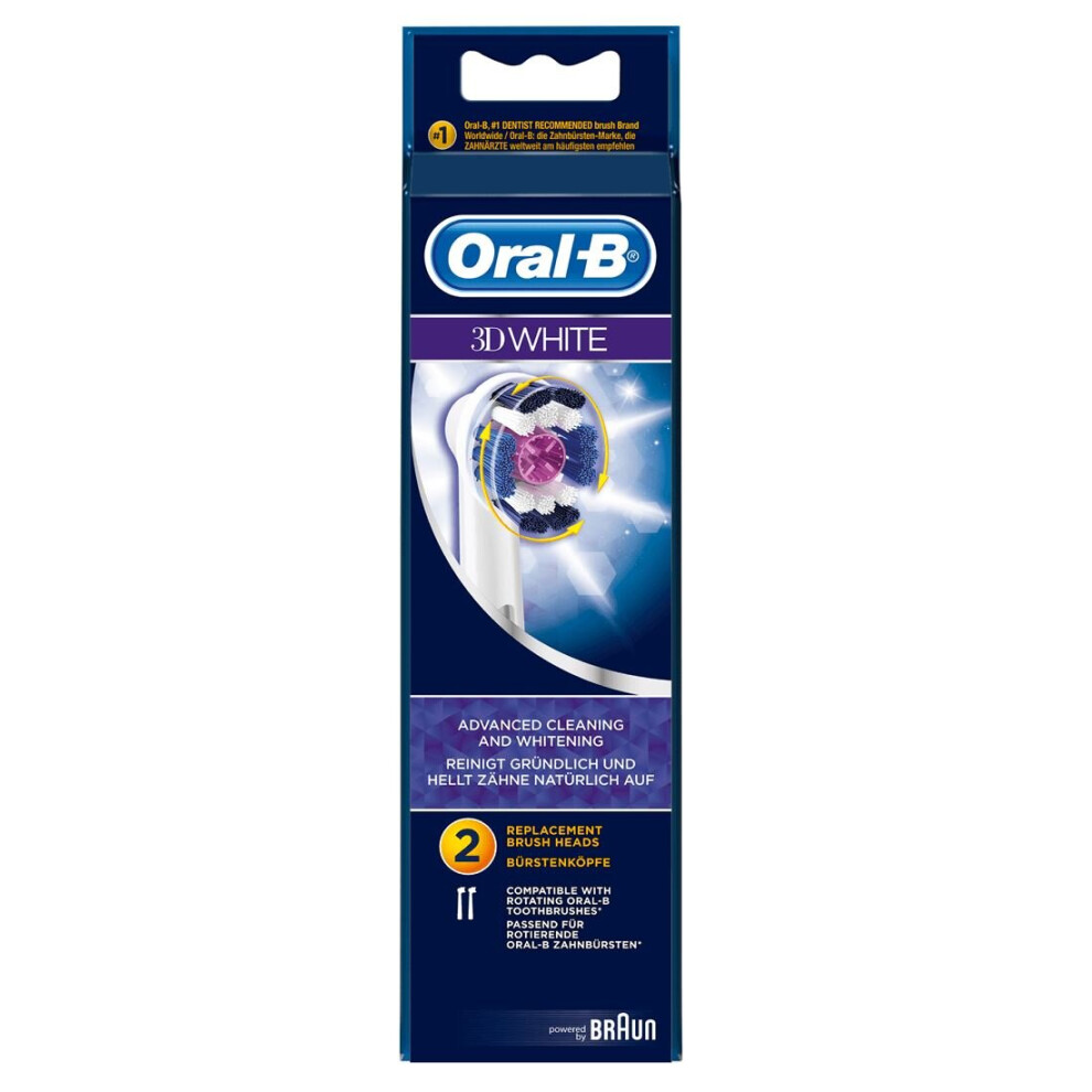 2 Braun Oral-B 3D White Electric Toothbrush Replacement Brush Heads Refill Pack